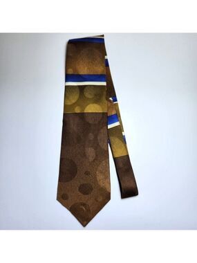 Andriano Men's Tie 100% Silk Brown Green Blue Geometric Stripes Circles …